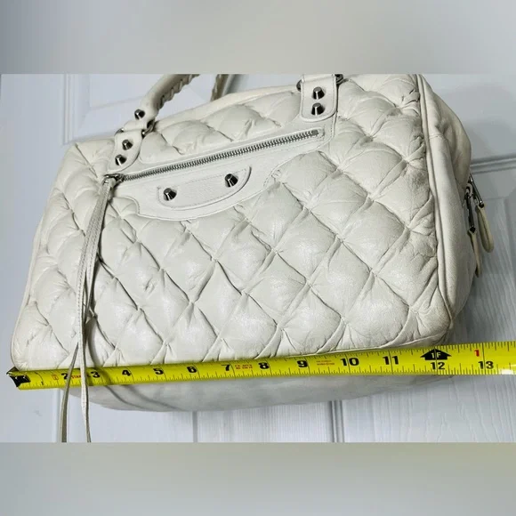 Balenciaga White Quilted Satchel with Pouch